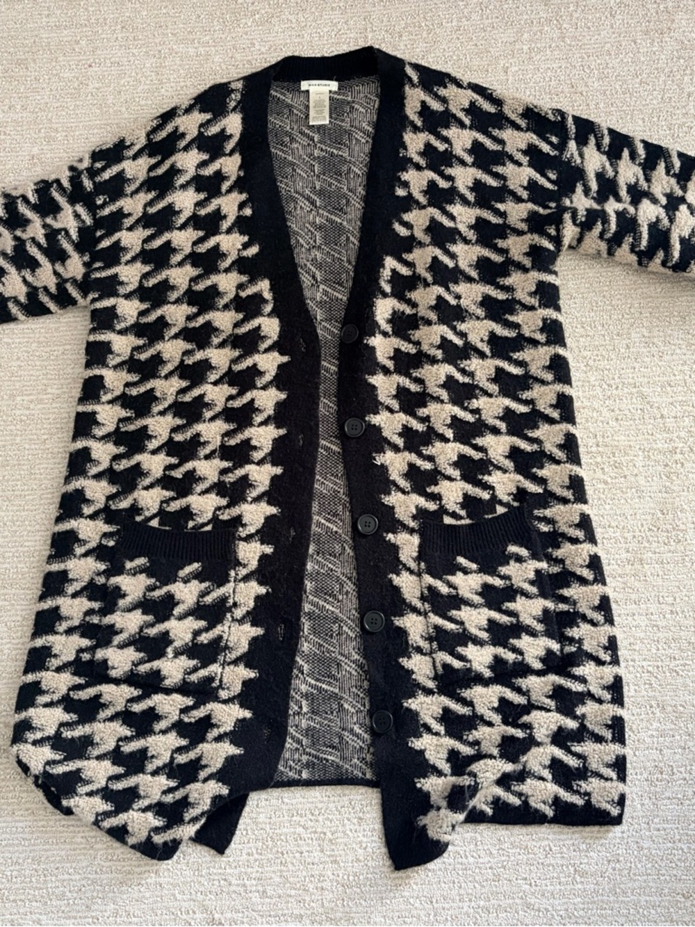Max Studio Black & Cream Houndstooth Knit Cardigan